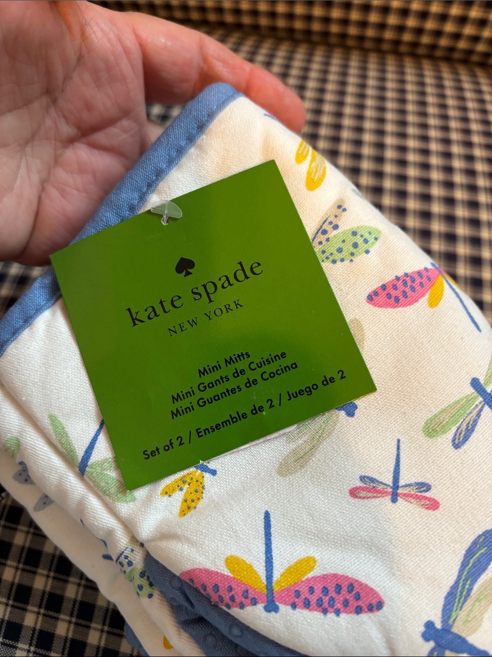 kate spade White, Navy, Green & Blue Dragonfly Oven Mitt with Cocktail Towel - Picture 5 of 7